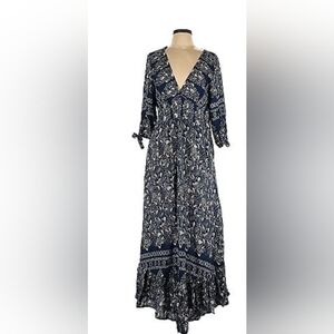 Apricot long sleeved navy floral dress US size 10
